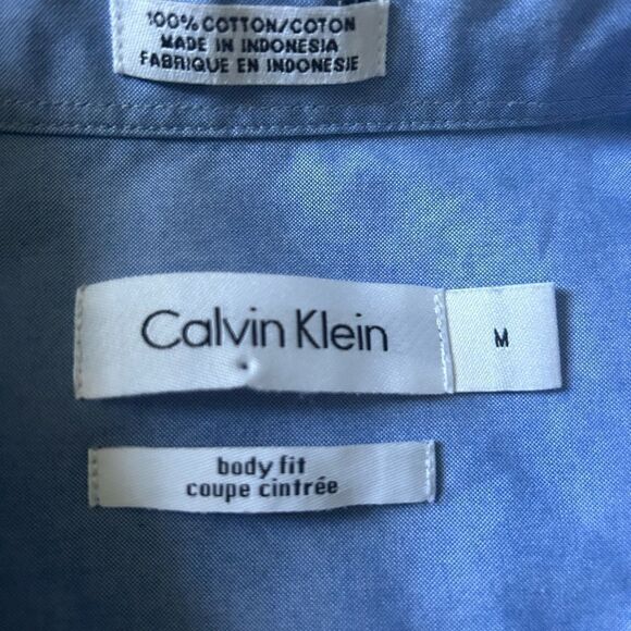 Calvin Klein Men’s Tri-Colored Blue Button Up Retro Body Fit Cotton Shirt Medium - Picture 5 of 7
